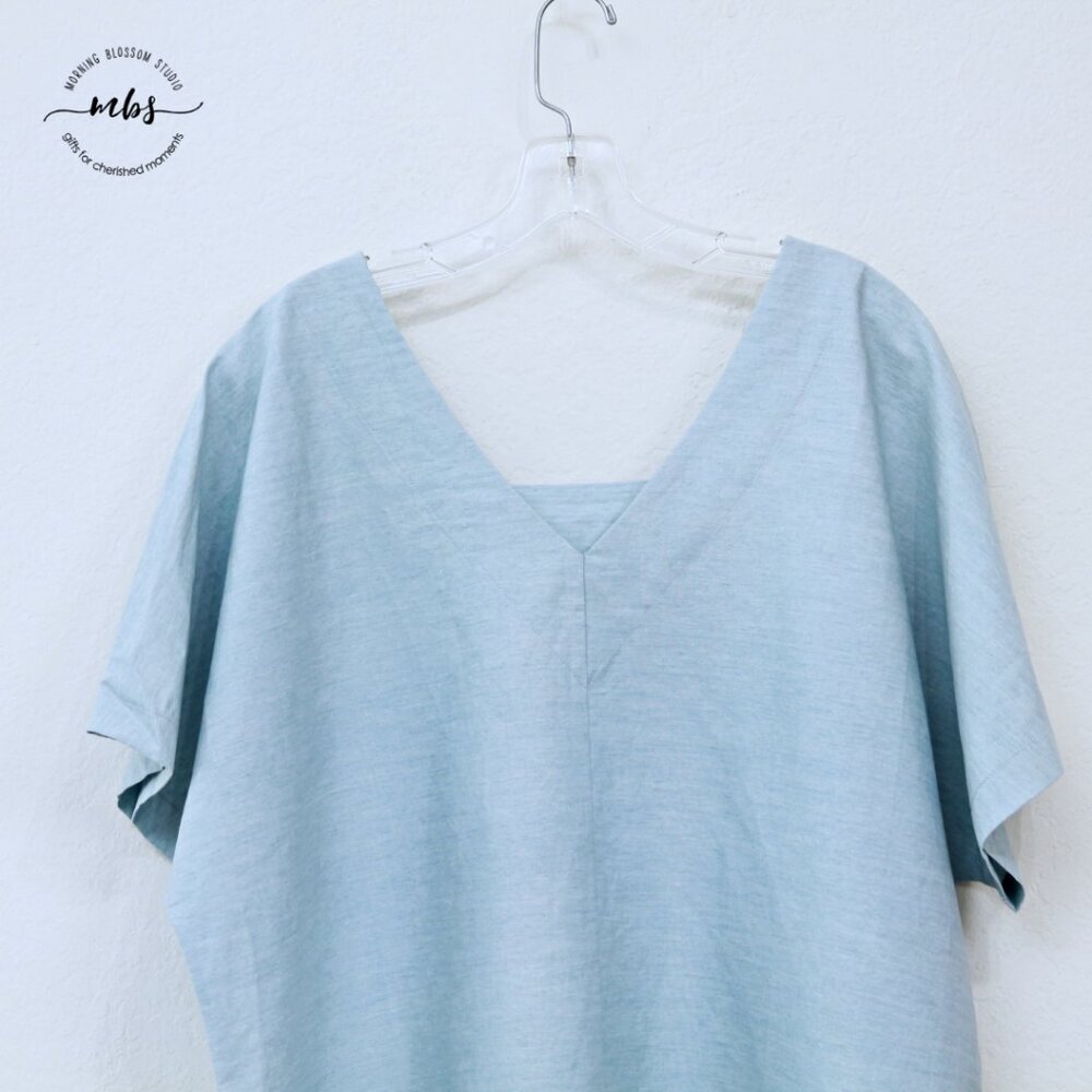 BLQ Square Neck Short Sleeve Hidden Pockets Cotton Mini Dress Blue Women Plus 1‎ - Picture 5 of 9